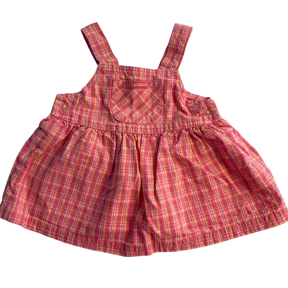 Vintage 90s Old Navy Pink Rose Plaid Jumper Overall Dress 6-12 month Cottagecore